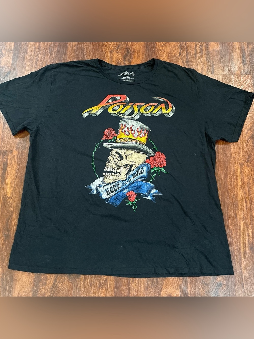 Poison Black Graphic Tee with Skull & Roses - Rock N Roll Band Shirt